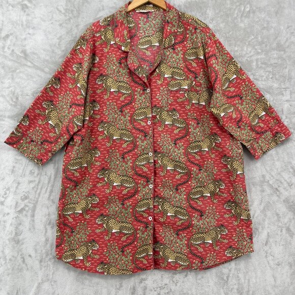 Print Fresh Bagheera Leopard Print Red 3/4 Sleeve Sleep Shirt FLAWED